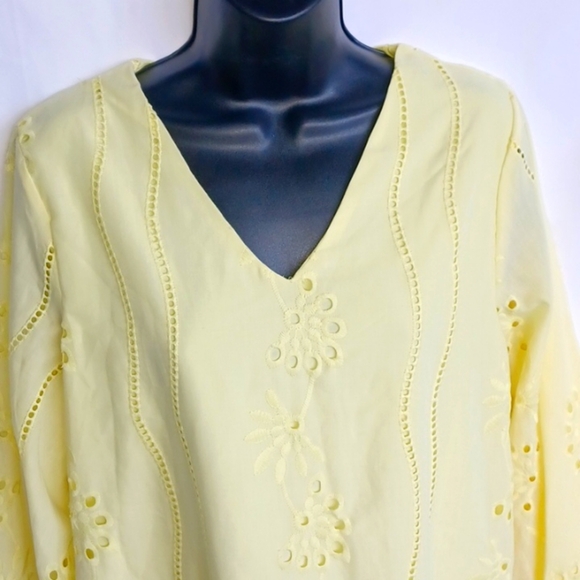 Anewsta Eyelet Embroidered Lined Cotton Blend Dress - Sz M, Bright Yellow - Picture 2 of 7